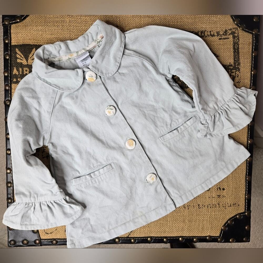 Tahari Girl's Gray Cotton Collared Ruffle Sleeve Button Down Jacket Size 3T
